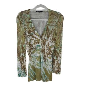 Anthropologie Nic + Zoe  Button Up Linen Forest Print